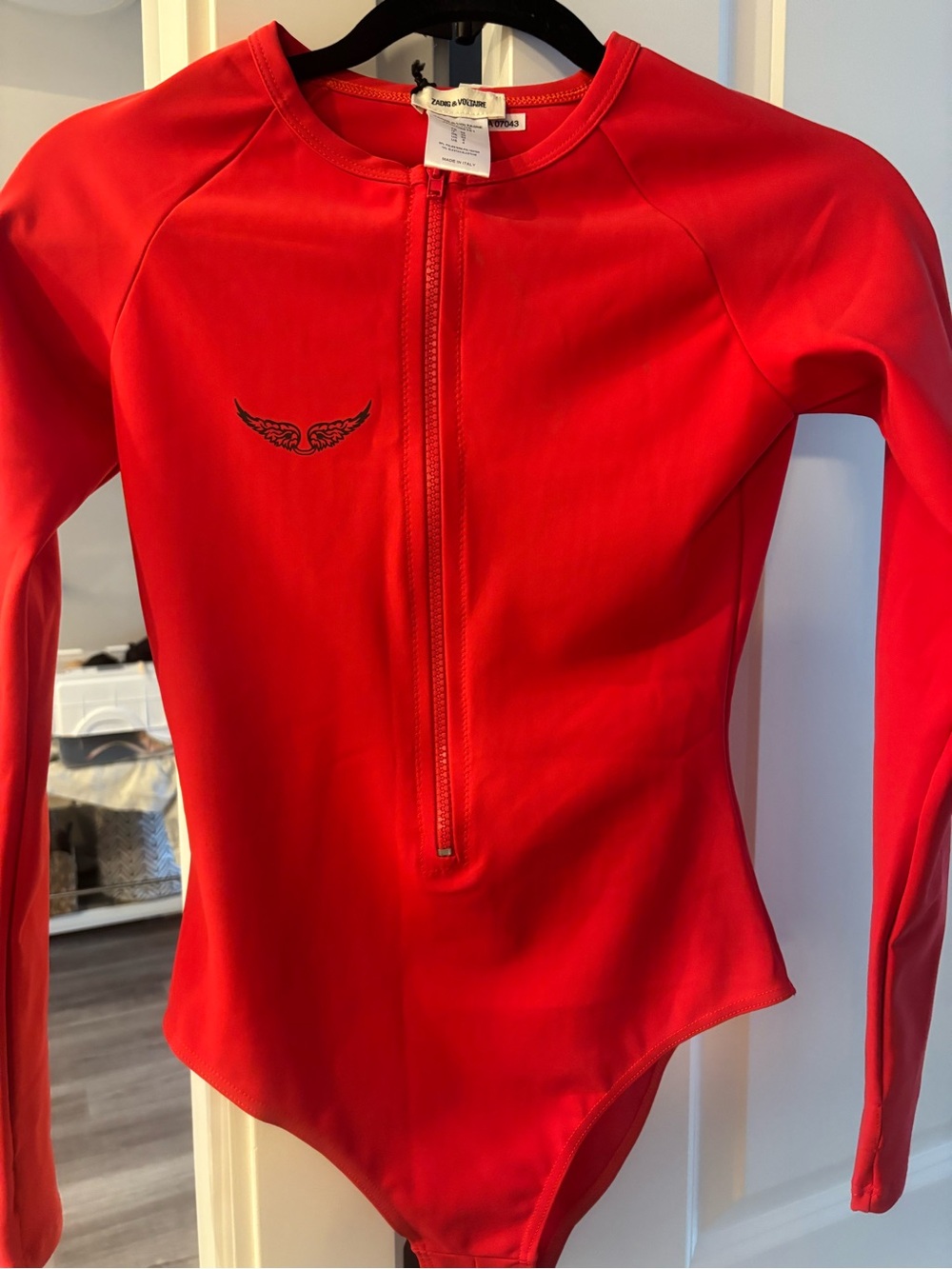 Zadig & Voltaire Red Long-Sleeve Zip-Front One-Piece Swimsuit - Picture 2 of 5